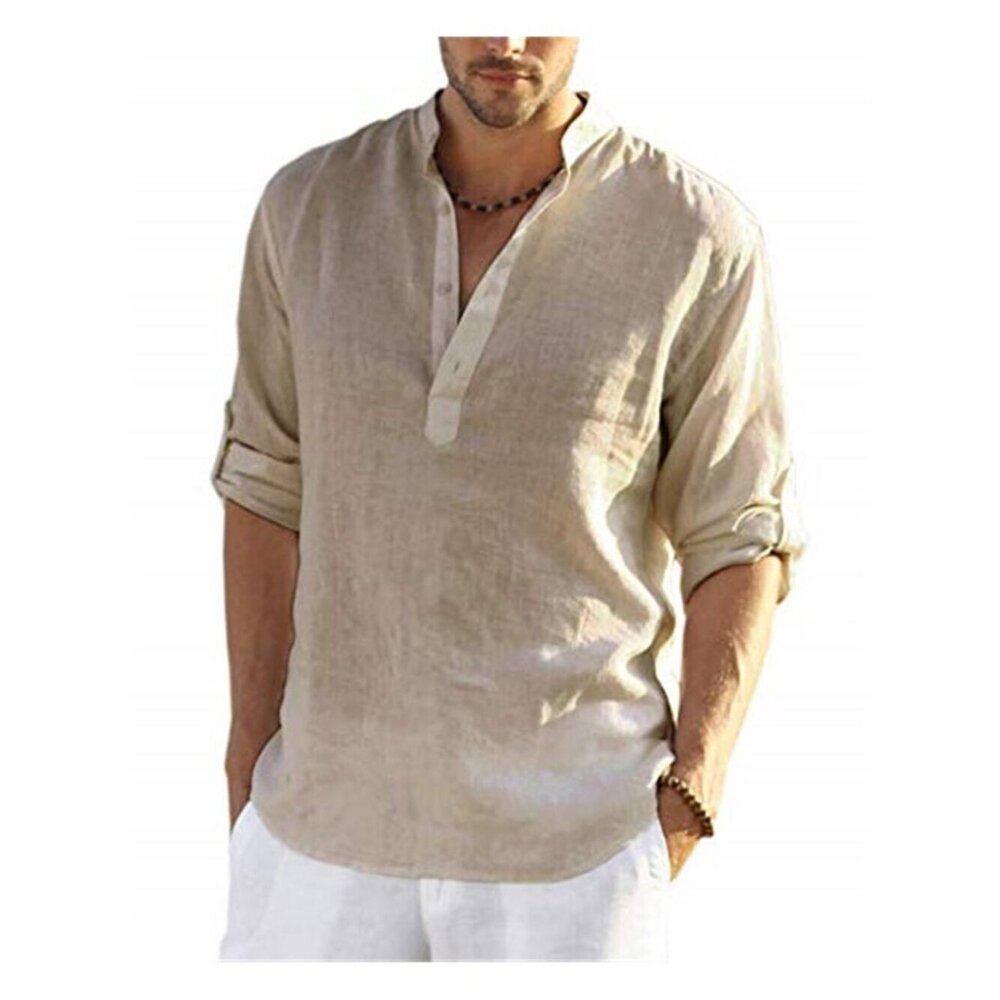 Lightweight Linen Henley Long Sleeve Shirt for Men Summer